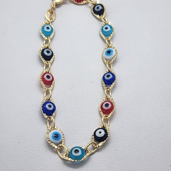 Brand New Brazilian 18k Gold Filled Multi Color Evil Eye Bracelet - Picture 5 of 5